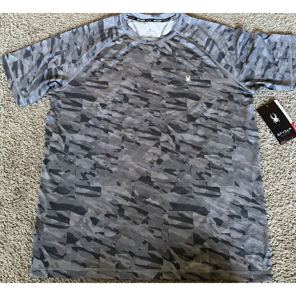 Spyder Rash Guard Shirt Mens Large Grey Quick Dry UPF 30+ Surf Sun New